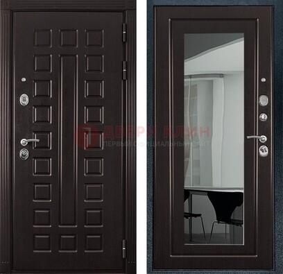 Темная металлическая дверь с зеркалом МДФ внутри ДЗ-4 в Лыткарино