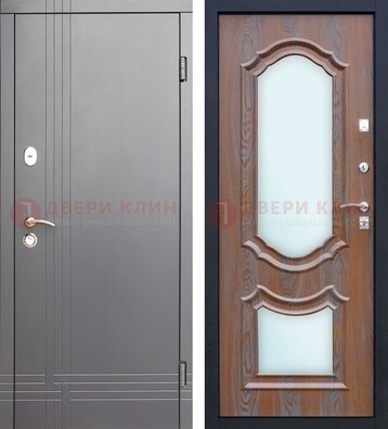 Серая входная дверь со светлой МДФ и зеркалами внутри ДЗ-77 в Лыткарино