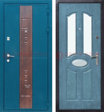 Голубая металлическая дверь МДФ с тремя зеркальными вставками ДЗ-78 в Лыткарино