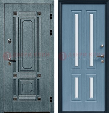 Голубая филенчатая дверь с МДФ и зеркальными вставками внутри ДЗ-80 в Лыткарино