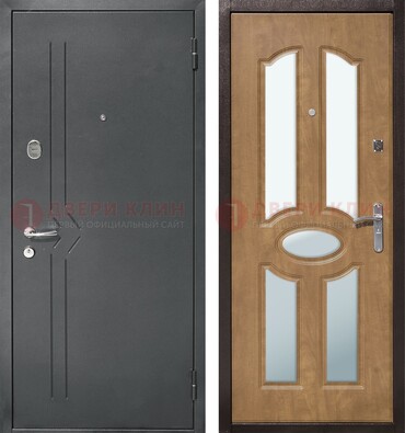 Железная серая дверь с порошковым напылением и МДФ с зеркалом ДЗ-90 в Лыткарино