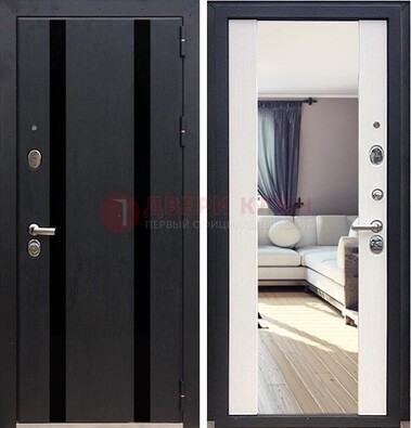Черная входная дверь с зеркалом МДФ внутри ДЗ-9 в Лыткарино