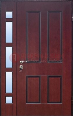 Красная входная полуторная дверь со стеклом ПЛ-10 в Лыткарино