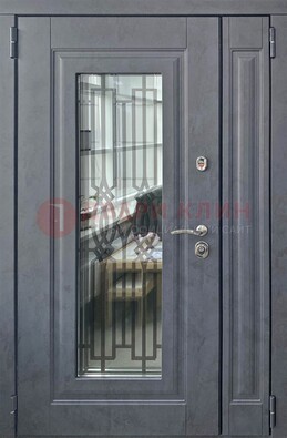 Серая стальная дверь Винорит со стеклом и ковкой ПЛ-29 в Лыткарино