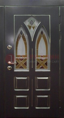 Чёрная железная дверь с МДФ и витражом ВЖ-27 в Лыткарино